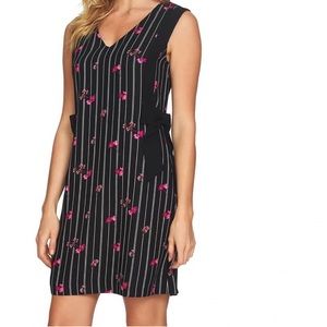 Cece Stripe Ditsy V-Neck Sleeveless Black Dress